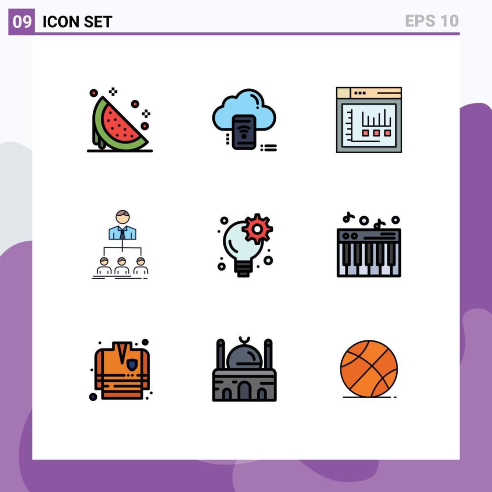 Mobile Interface Filledline Flat Color Set of 9 Pictograms of group teamwork data team web Editable Vector Design Elements