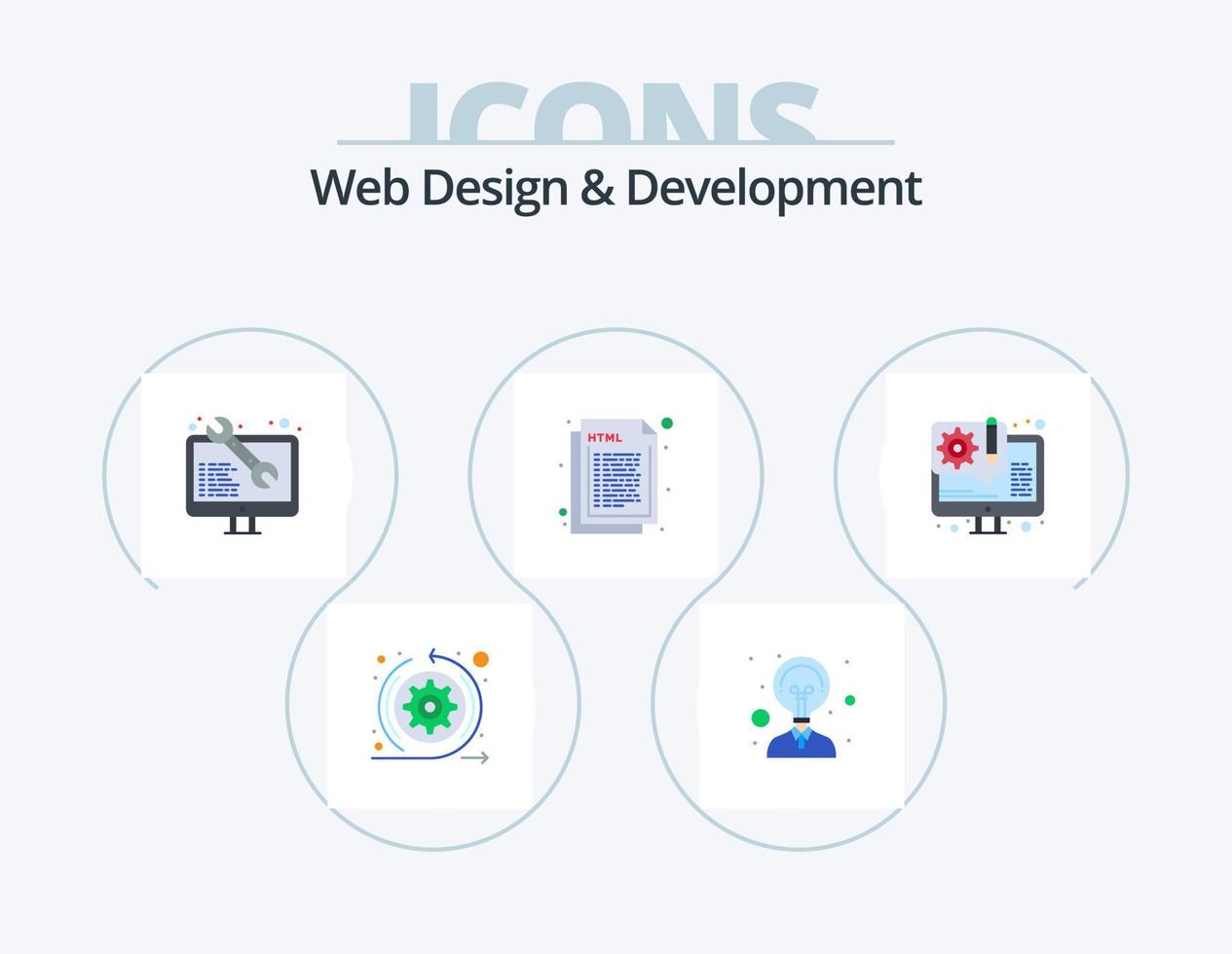 Web Design And Development Flat Icon Pack 5 Icon Design. design. web. software. html. coding vector