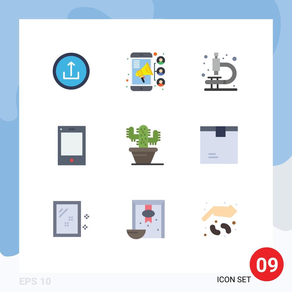 Editable Vector Line Pack of 9 Simple Flat Colors of nature tablet contact phone devices Editable Vector Design Elements