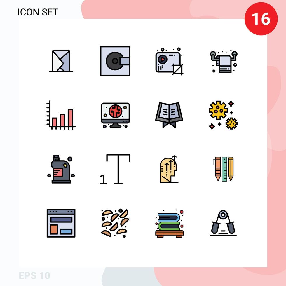 conjunto de 16 iconos de interfaz de usuario modernos símbolos signos para productos de limpieza vivos medios de video elementos de diseño de vectores creativos editables