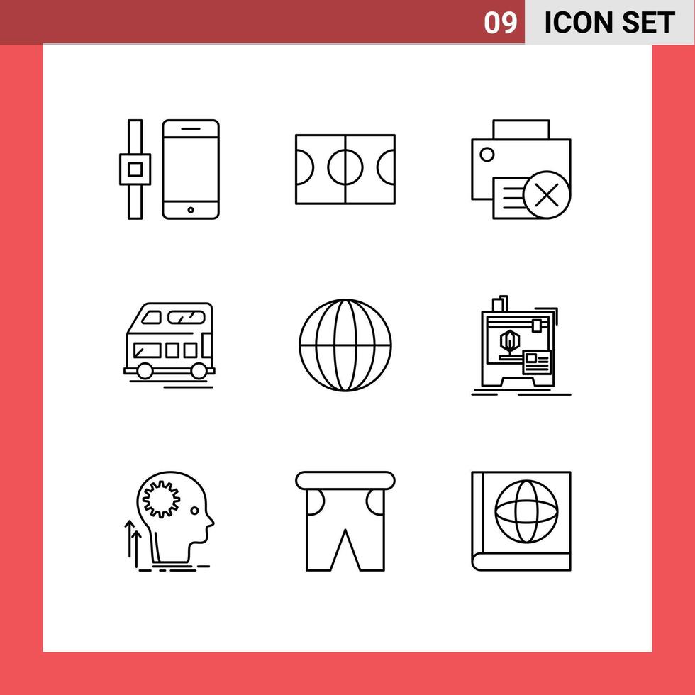 9 User Interface Outline Pack of modern Signs and Symbols of globe earth gadget vehicle coach Editable Vector Design Elements
