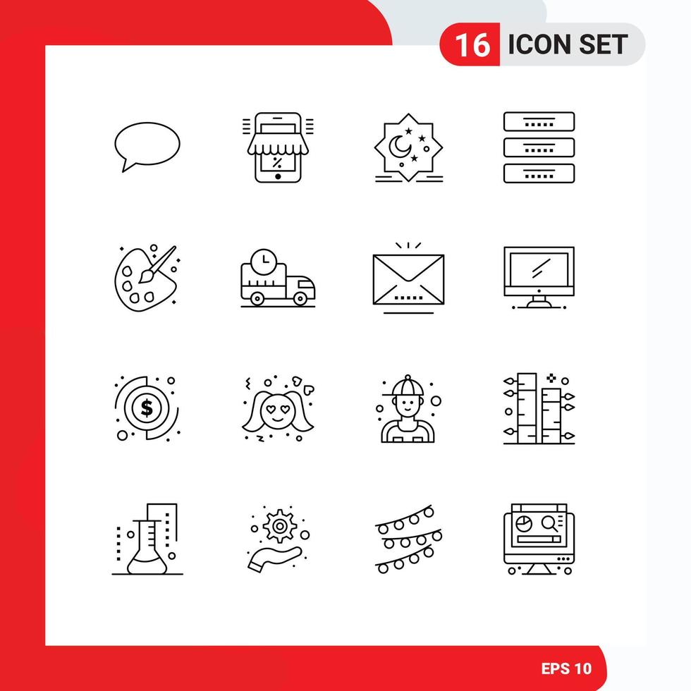 Modern Set of 16 Outlines Pictograph of furniture cupboard shopping cabinet eid Editable Vector Design Elements