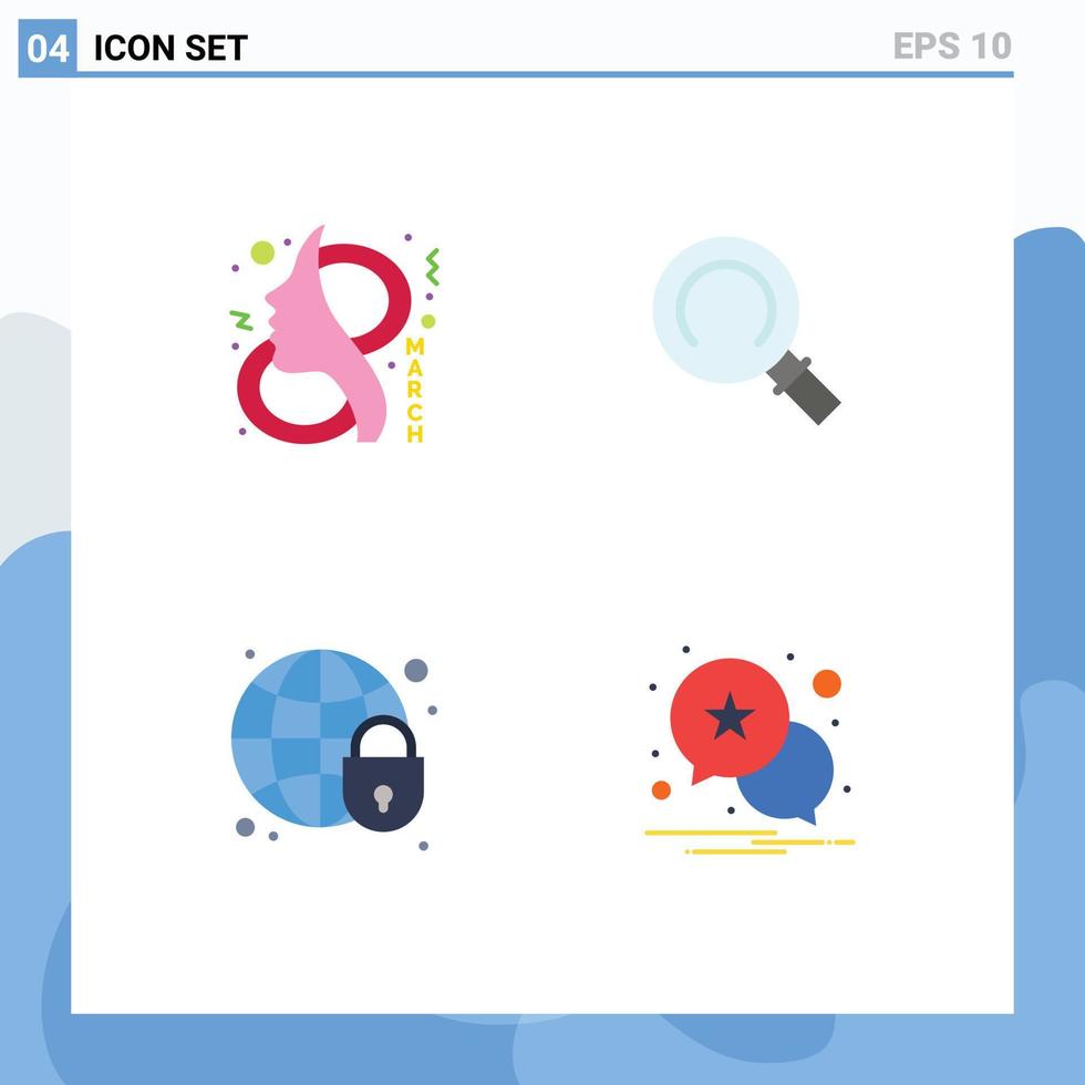 Pack of 4 creative Flat Icons of ay globe symbol magnifier globe Editable Vector Design Elements