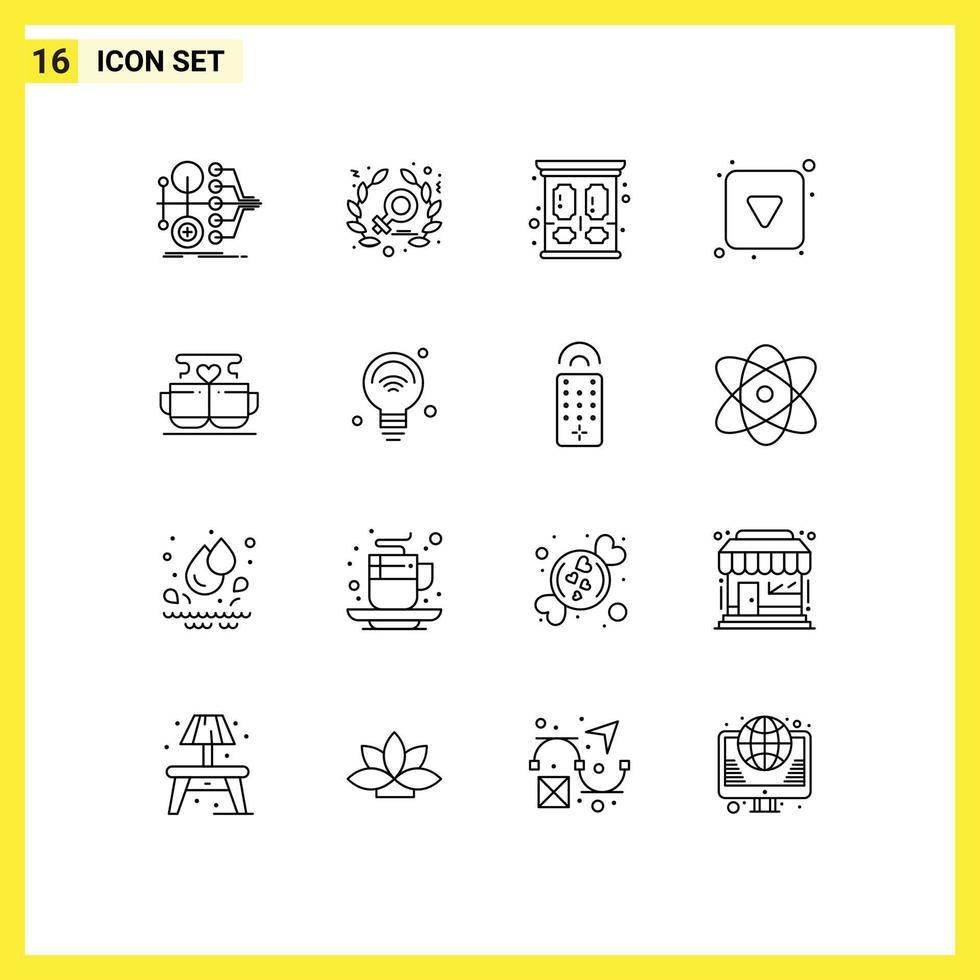 Set of 16 Vector Outlines on Grid for coffee full household down play button Editable Vector Design Elements