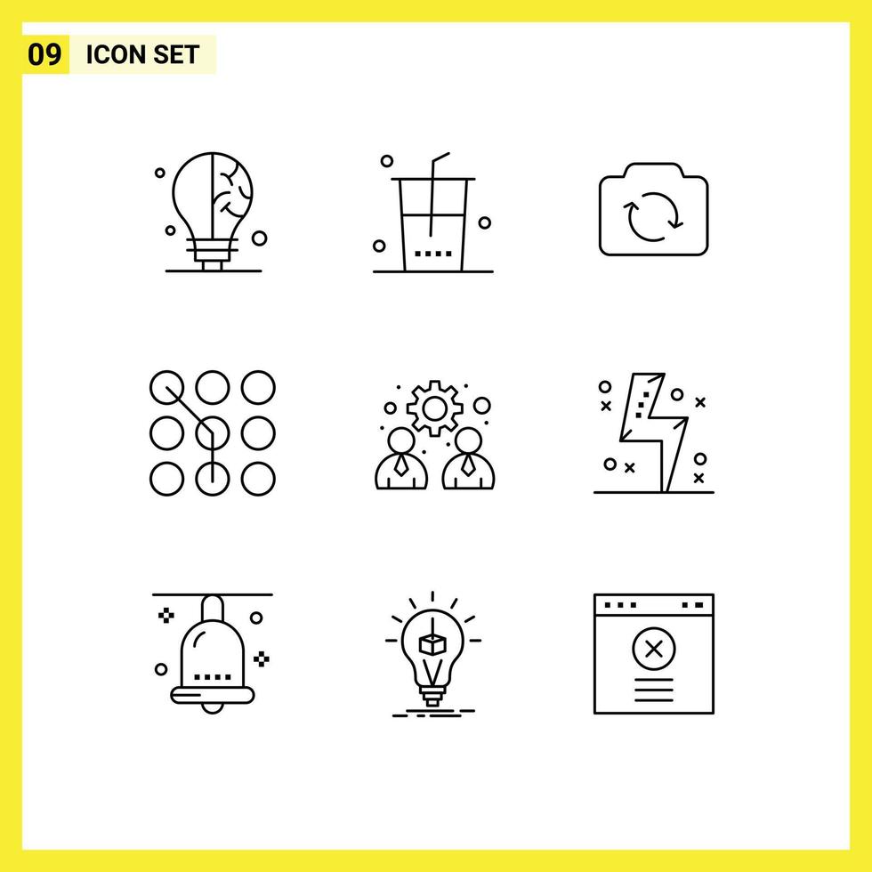 Universal Icon Symbols Group of 9 Modern Outlines of management security refresh password code Editable Vector Design Elements