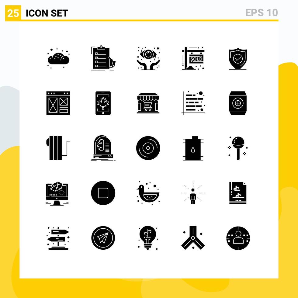 25 Universal Solid Glyphs Set for Web and Mobile Applications protection income clipboard sold house Editable Vector Design Elements