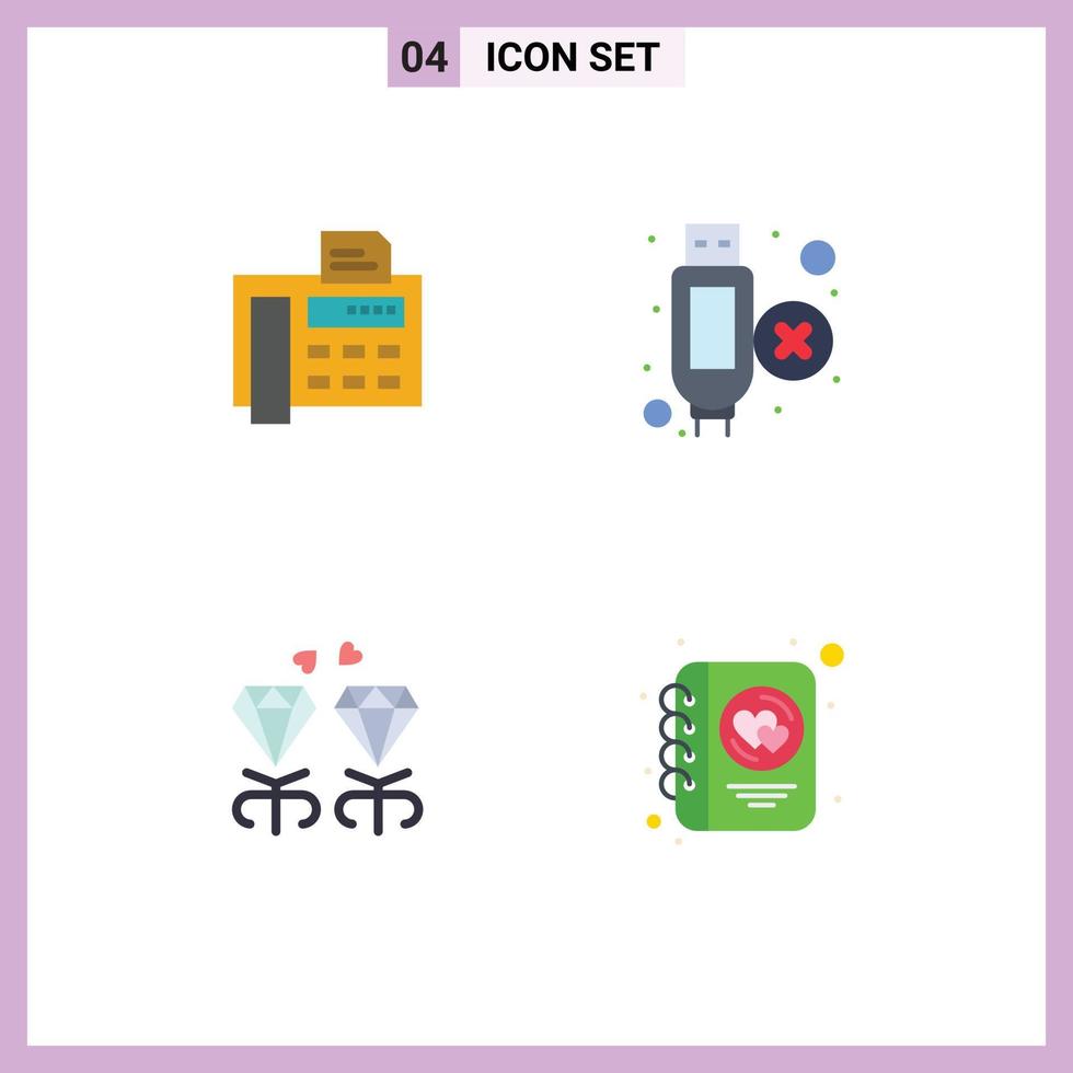 User Interface Pack of 4 Basic Flat Icons of fax present fax machine hdmi diary Editable Vector Design Elements