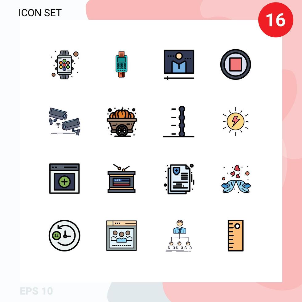 16 Flat Color Filled Line concept for Websites Mobile and Apps music player credit card media player display Editable Creative Vector Design Elements