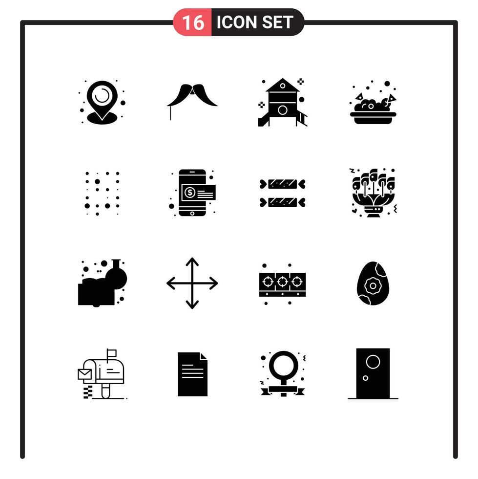 16 User Interface Solid Glyph Pack of modern Signs and Symbols of data nachos childhood junk play Editable Vector Design Elements