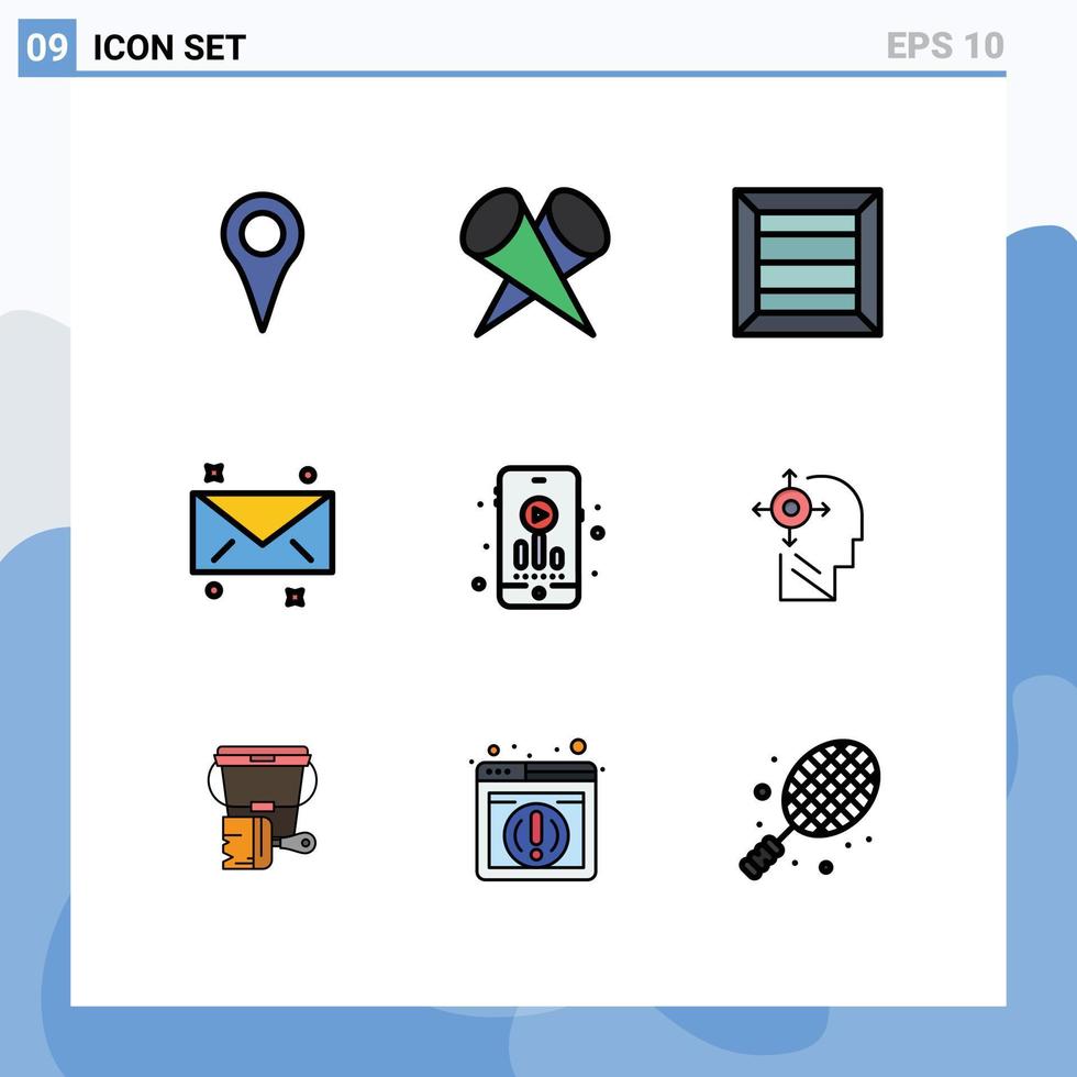 Set of 9 Modern UI Icons Symbols Signs for mind hobbies box audio mail Editable Vector Design Elements