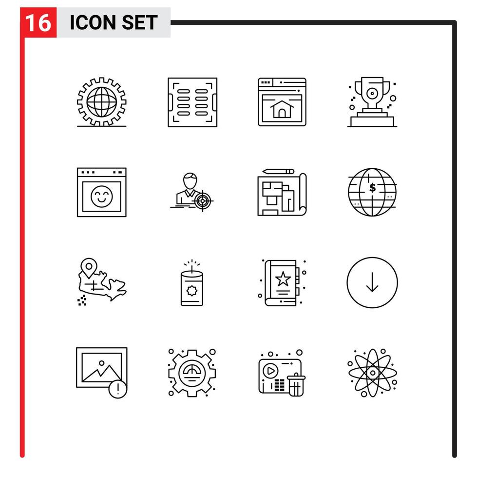 Group of 16 Modern Outlines Set for emotion winner drainage cup home page Editable Vector Design Elements