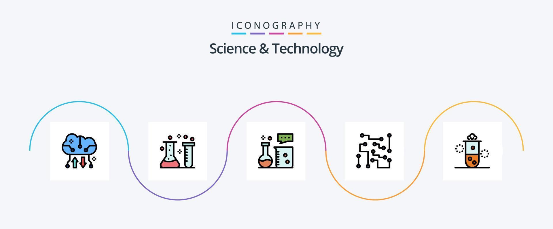 Science And Technology Line Filled Flat 5 Icon Pack Including electronics. biophysics. chemical lab. science lab. chemistry laboratory vector