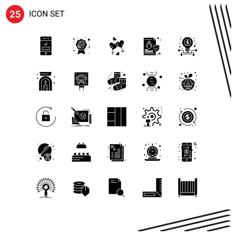 Set of 25 Commercial Solid Glyphs pack for security file woman bug love Editable Vector Design Elements