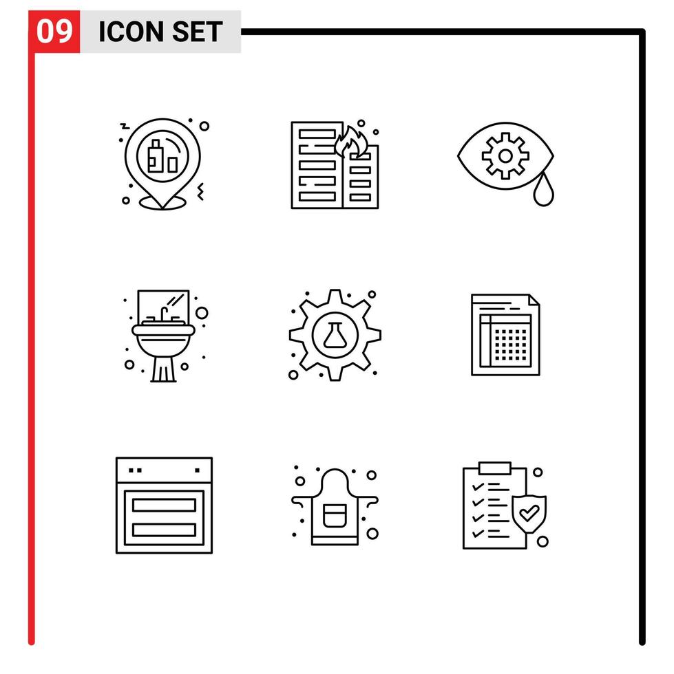 9 contornos vectoriales temáticos y símbolos editables de engranaje espejo riesgo lavabo baño elementos de diseño vectorial editables vector