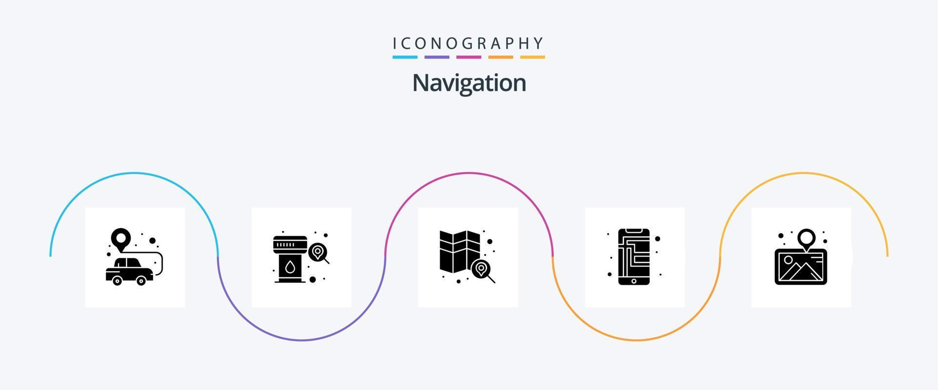 Navigation Glyph 5 Icon Pack Including location. art. explore. street map. mobile vector