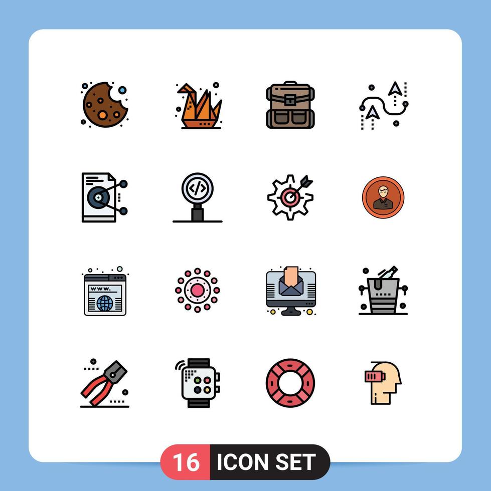 User Interface Pack of 16 Basic Flat Color Filled Lines of file development backpack design coding Editable Creative Vector Design Elements