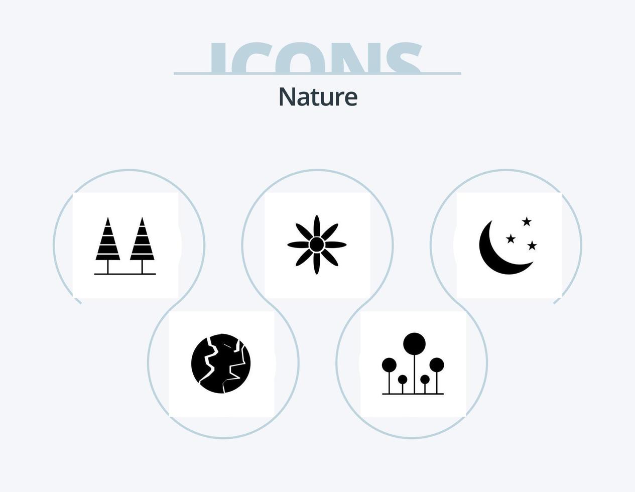 Nature Glyph Icon Pack 5 Icon Design. moon. half. forest. nature. flower vector