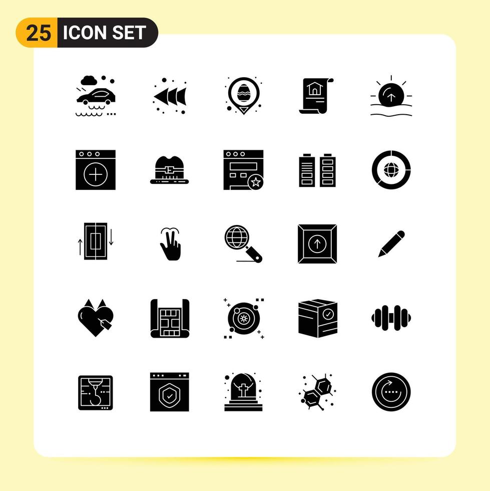 Universal Icon Symbols Group of 25 Modern Solid Glyphs of sunrise nature egg building document Editable Vector Design Elements