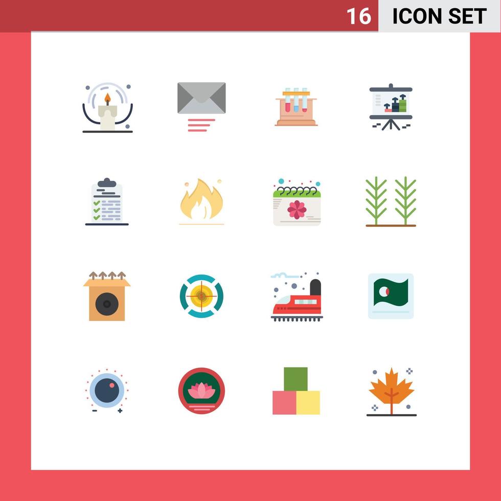 Pack of 16 Modern Flat Colors Signs and Symbols for Web Print Media such as candle chemistry night send analysis Editable Pack of Creative Vector Design Elements