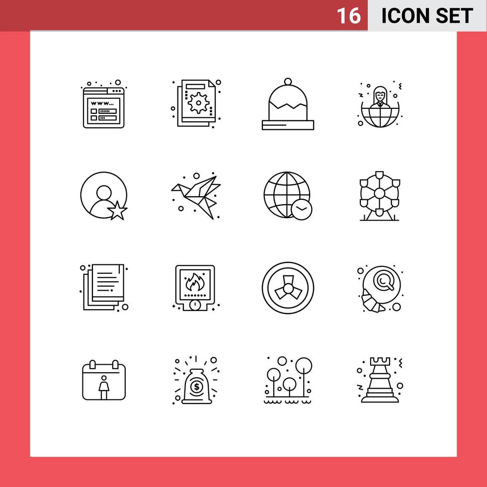 Pictogram Set of 16 Simple Outlines of user world christmas women business Editable Vector Design Elements