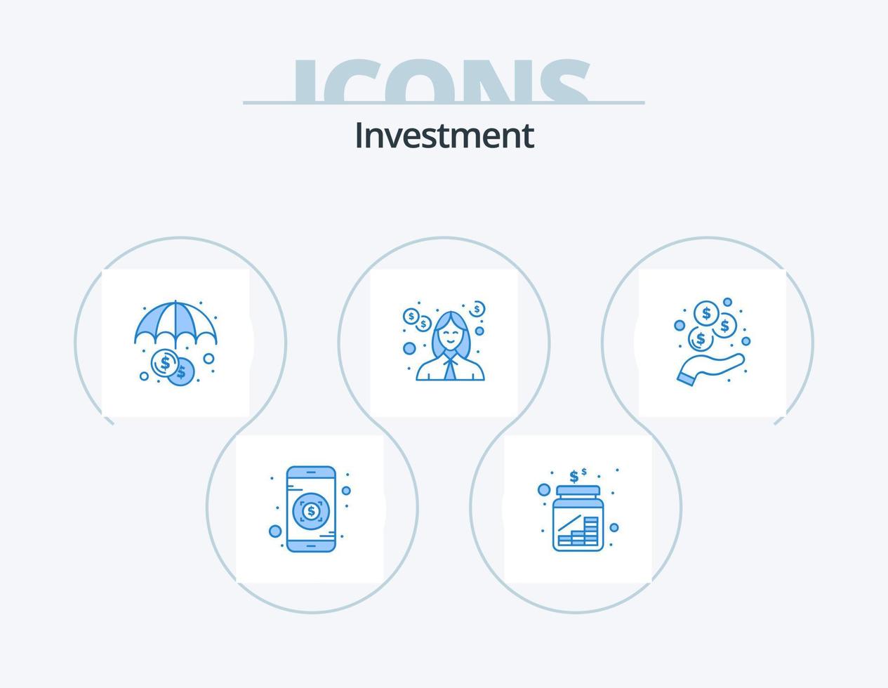 Investment Blue Icon Pack 5 Icon Design. investment. teacher. finance. money. education vector