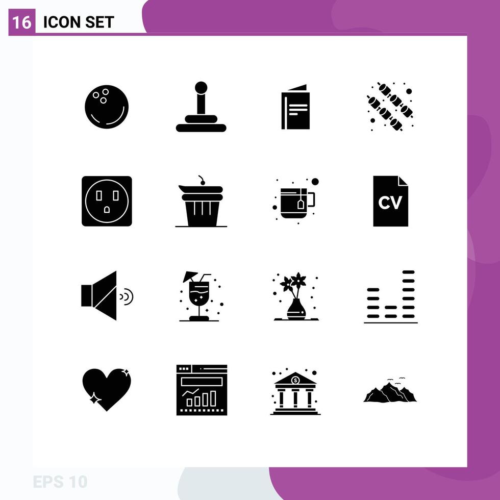 Mobile Interface Solid Glyph Set of 16 Pictograms of food and brochure socket sweet Editable Vector Design Elements