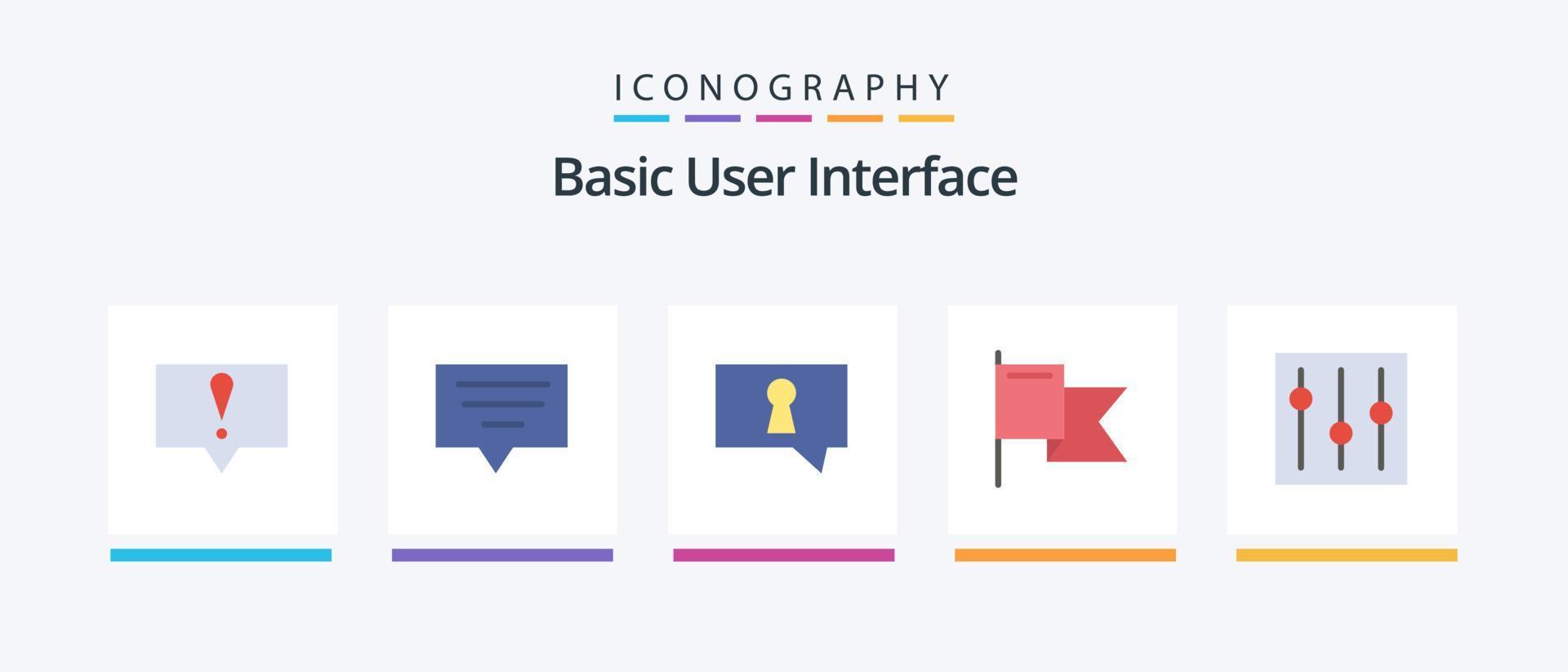 Basic Flat 5 Icon Pack Including . setting. secret. interface. basic. Creative Icons Design vector