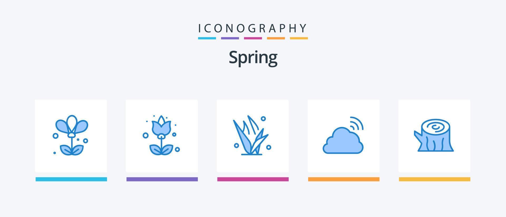 Spring Blue 5 Icon Pack Including log. spring. grass. sky. cloud. Creative Icons Design vector