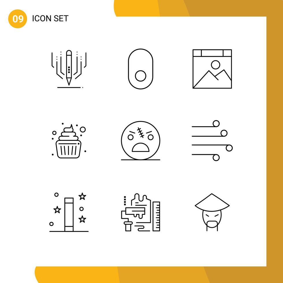 Outline Pack of 9 Universal Symbols of scary dead computer kid cake Editable Vector Design Elements