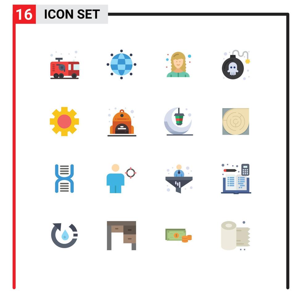 Pack of 16 creative Flat Colors of car female firefighter globe web developer Editable Pack of Creative Vector Design Elements
