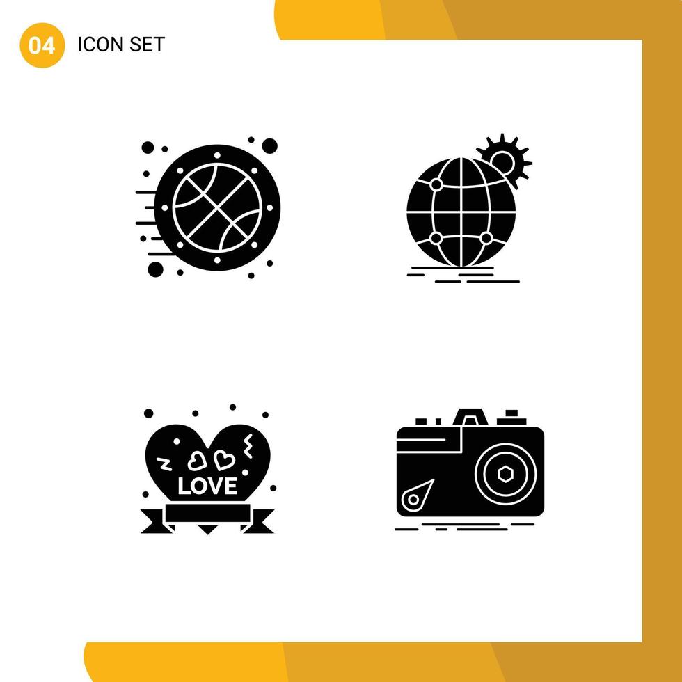 Pictogram Set of Simple Solid Glyphs of basketball heart badge time globe love badge Editable Vector Design Elements