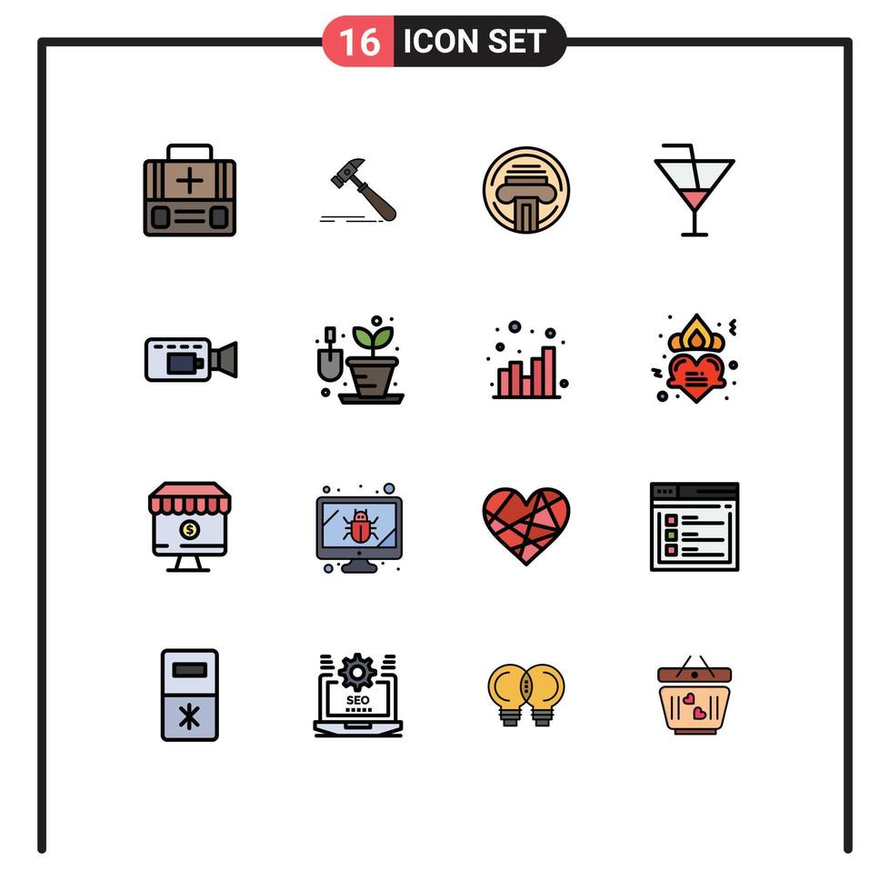 Set of 16 Modern UI Icons Symbols Signs for cam holiday carpenter glass writer Editable Creative Vector Design Elements