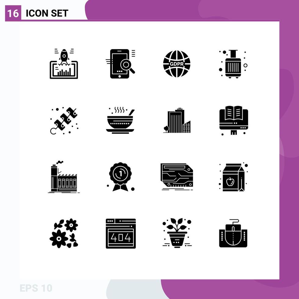 16 Solid Glyph concept for Websites Mobile and Apps tourist bags seo baggage internet Editable Vector Design Elements