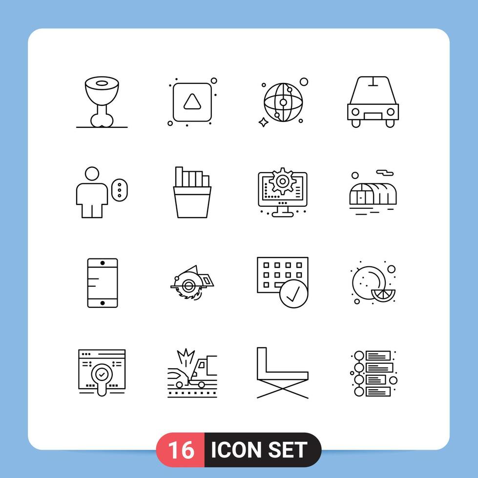 16 Universal Outline Signs Symbols of password body map avatar transport Editable Vector Design Elements