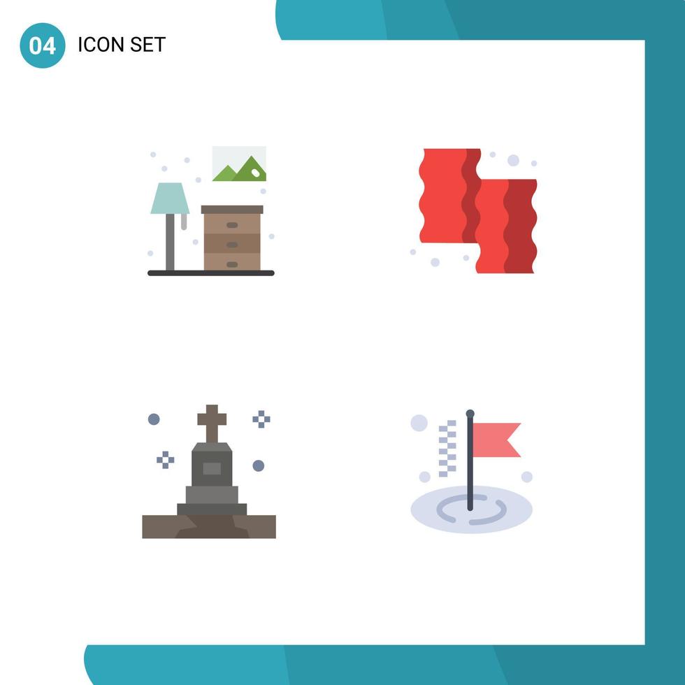 Pictogram Set of 4 Simple Flat Icons of home death lump cooking grave Editable Vector Design Elements