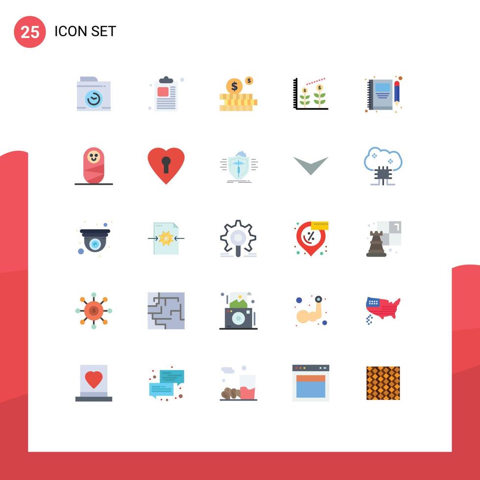 Universal Icon Symbols Group of 25 Modern Flat Colors of child pencil money pen book Editable Vector Design Elements