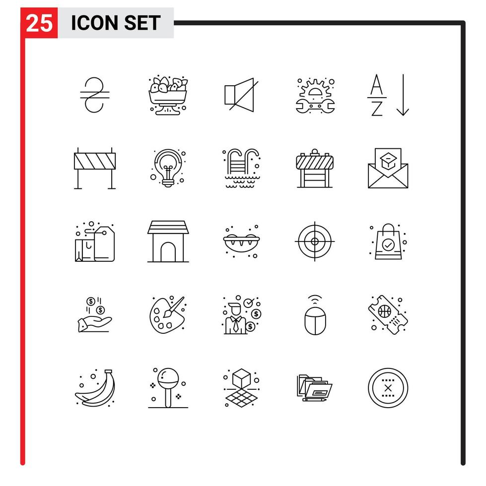 25 Universal Lines Set for Web and Mobile Applications sort alphabetical off spanner mechanic Editable Vector Design Elements