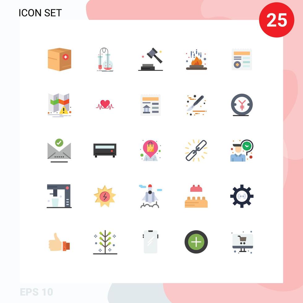 Group of 25 Modern Flat Colors Set for laboratory fire lab chemical digital Editable Vector Design Elements