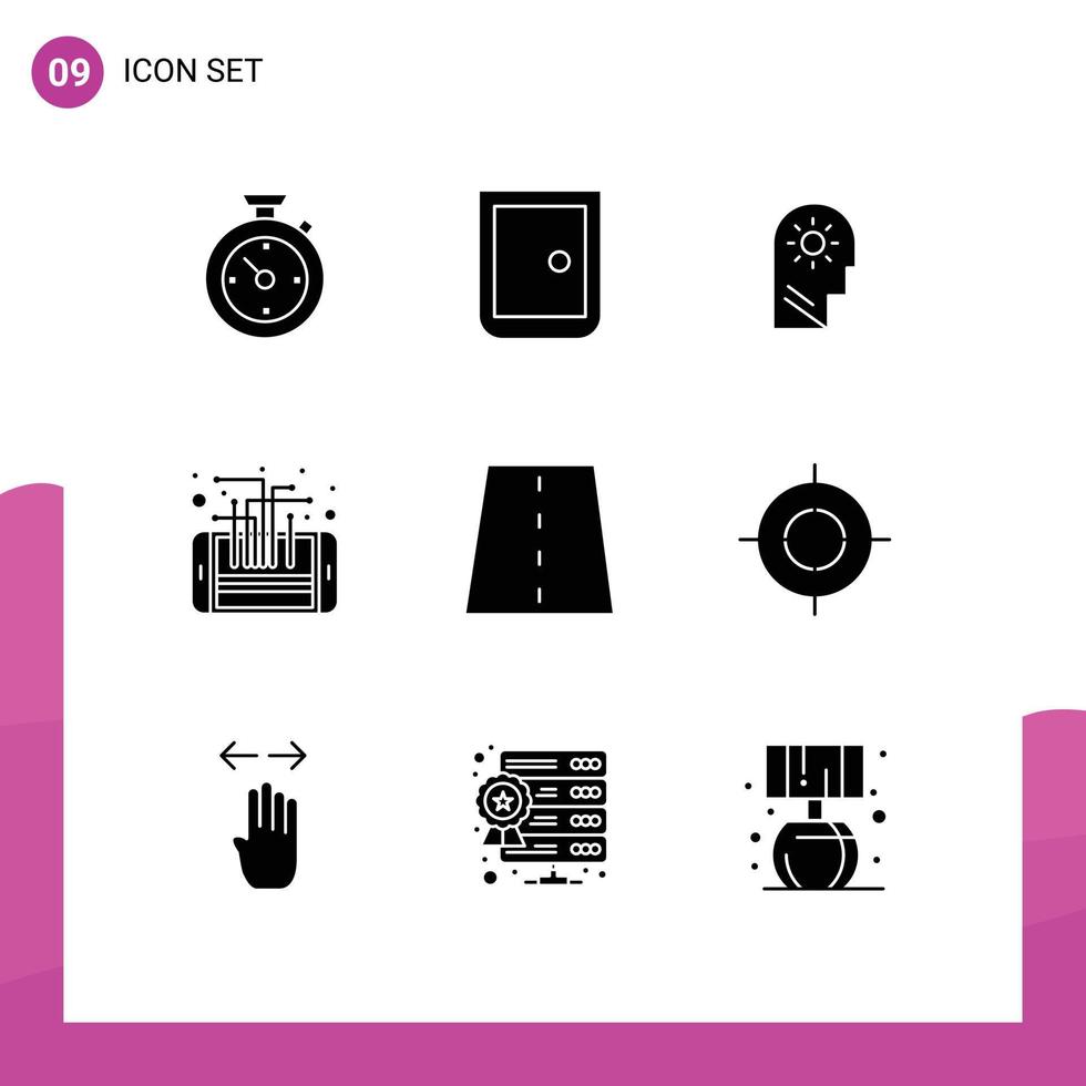 paquete de interfaz de usuario de 9 glifos sólidos básicos de elementos de diseño de vector editables de configuración móvil de puerta de casa de teléfono inteligente