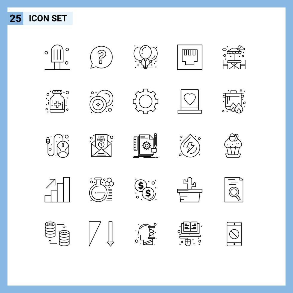 conjunto de 25 iconos de ui modernos símbolos signos para el puerto de agua de cumpleaños del parque de drogas elementos de diseño vectorial editables vector