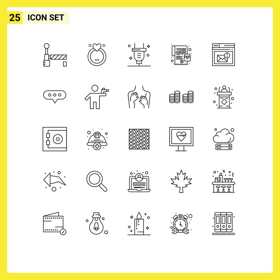 25 Thematic Vector Lines and Editable Symbols of mail browser power online order order Editable Vector Design Elements