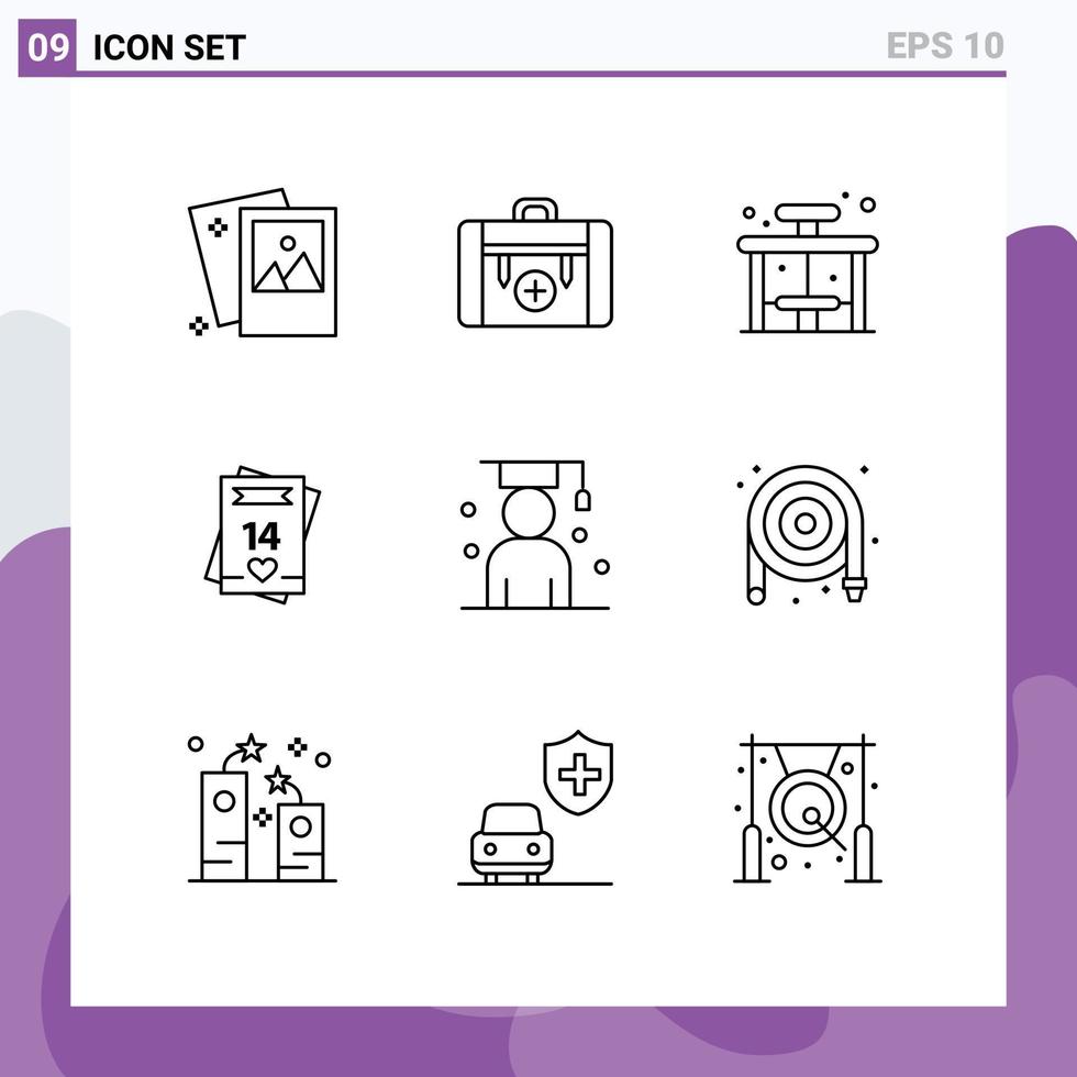 Universal Icon Symbols Group of 9 Modern Outlines of love valentines day hiking feb bus Editable Vector Design Elements