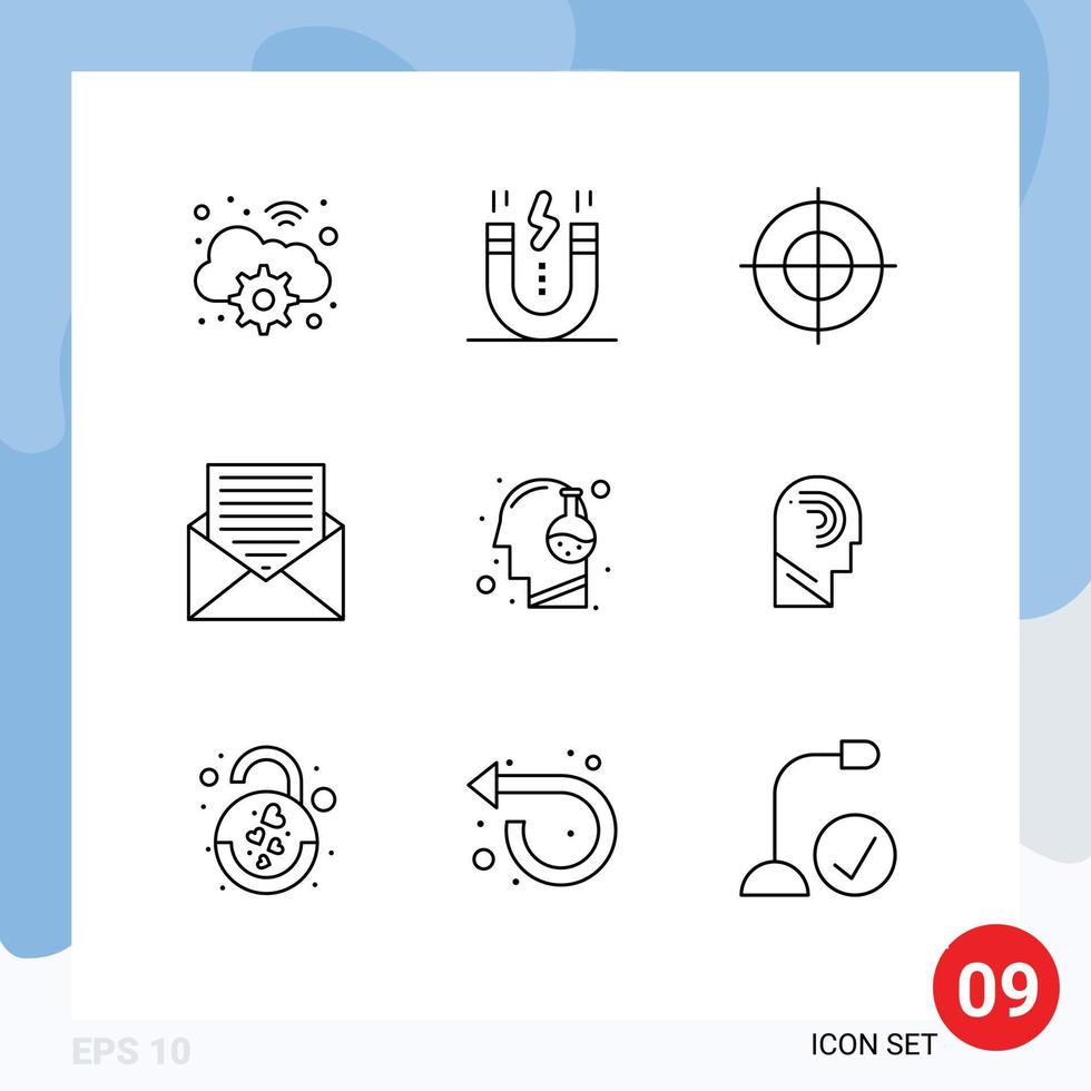 Pack of 9 creative Outlines of head envelope snap email communication Editable Vector Design Elements