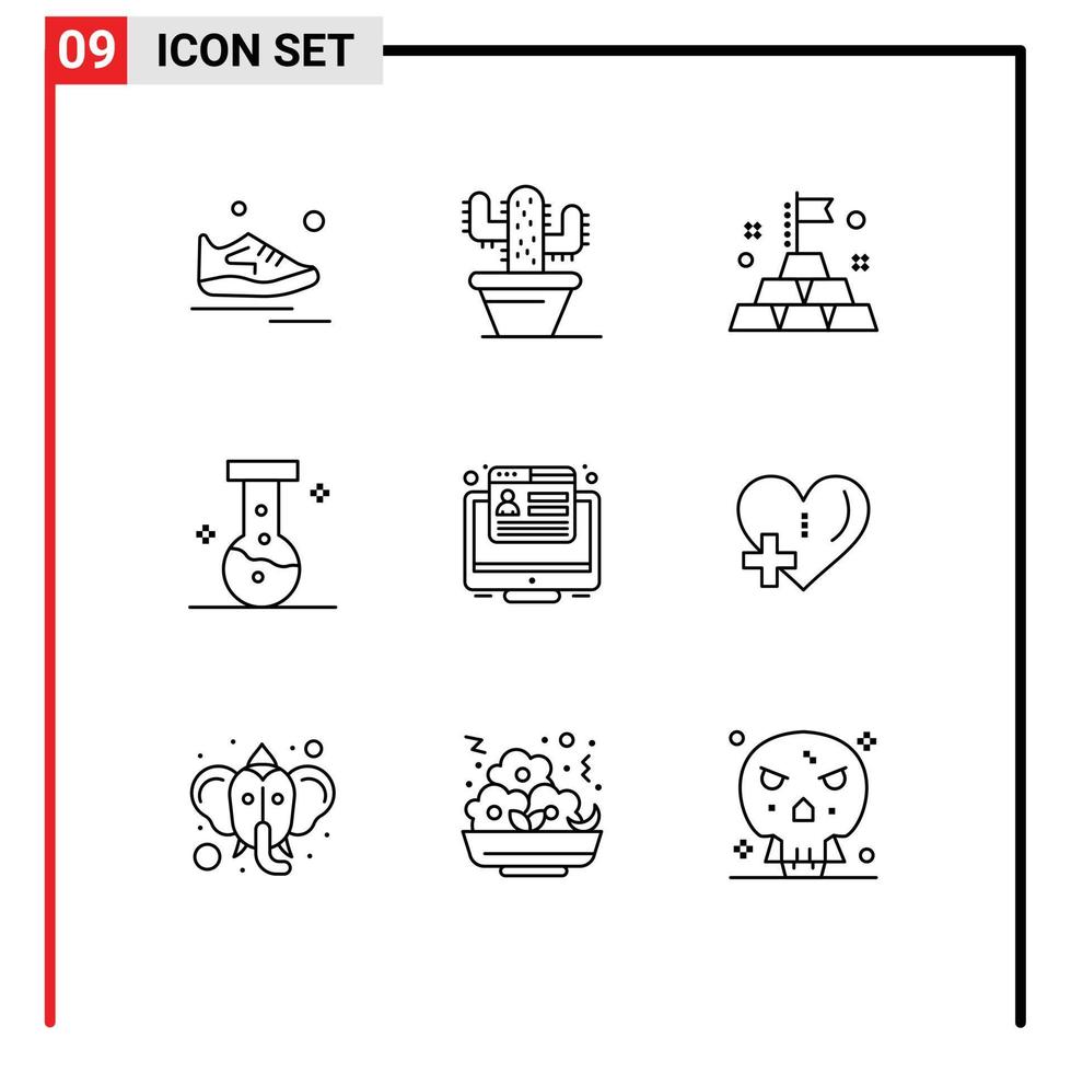 Universal Icon Symbols Group of 9 Modern Outlines of web marketing gold conversion lab Editable Vector Design Elements