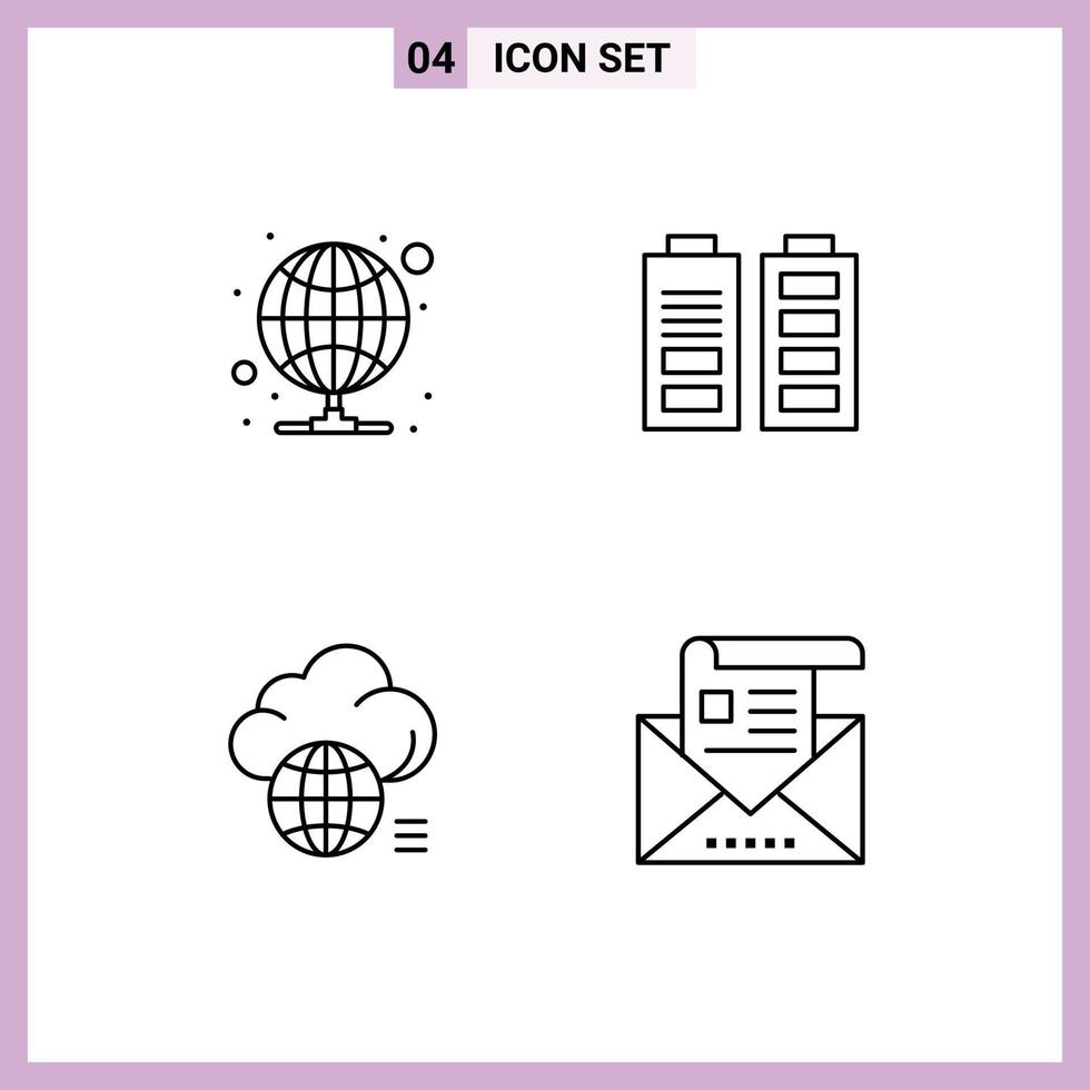 Group of 4 Filledline Flat Colors Signs and Symbols for hosting idea server power storage Editable Vector Design Elements