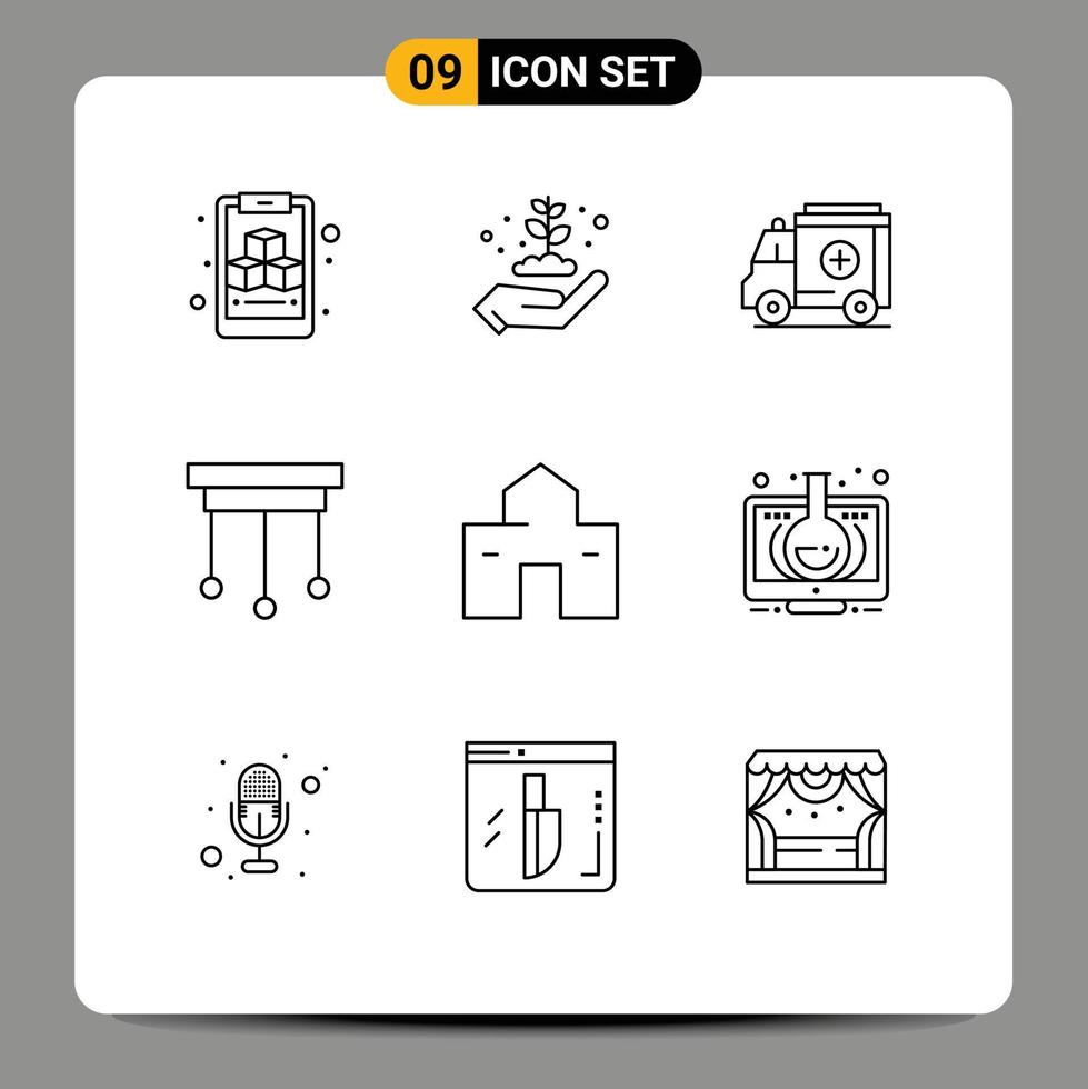 Mobile Interface Outline Set of 9 Pictograms of hut home medical building home Editable Vector Design Elements