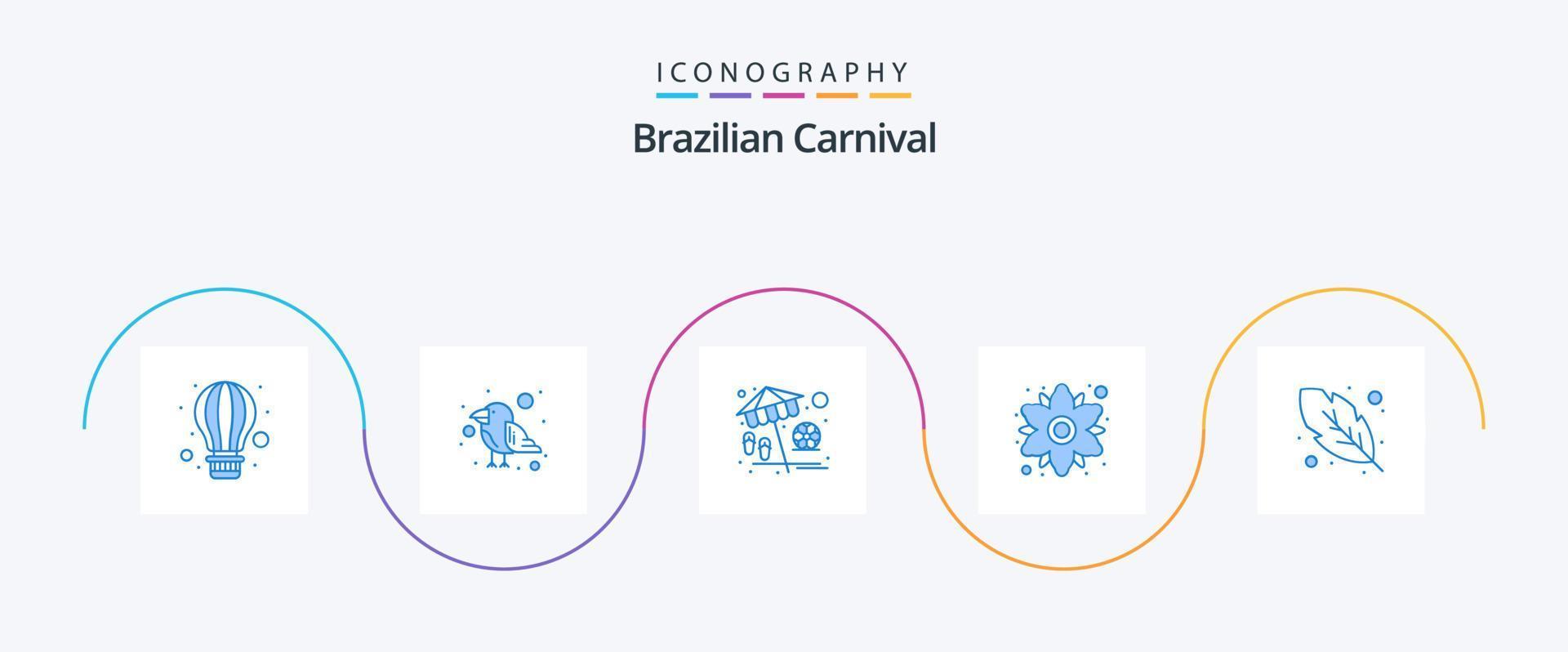 paquete de iconos azul 5 del carnaval brasileño que incluye pluma. planta. playa. flor. manzanilla vector