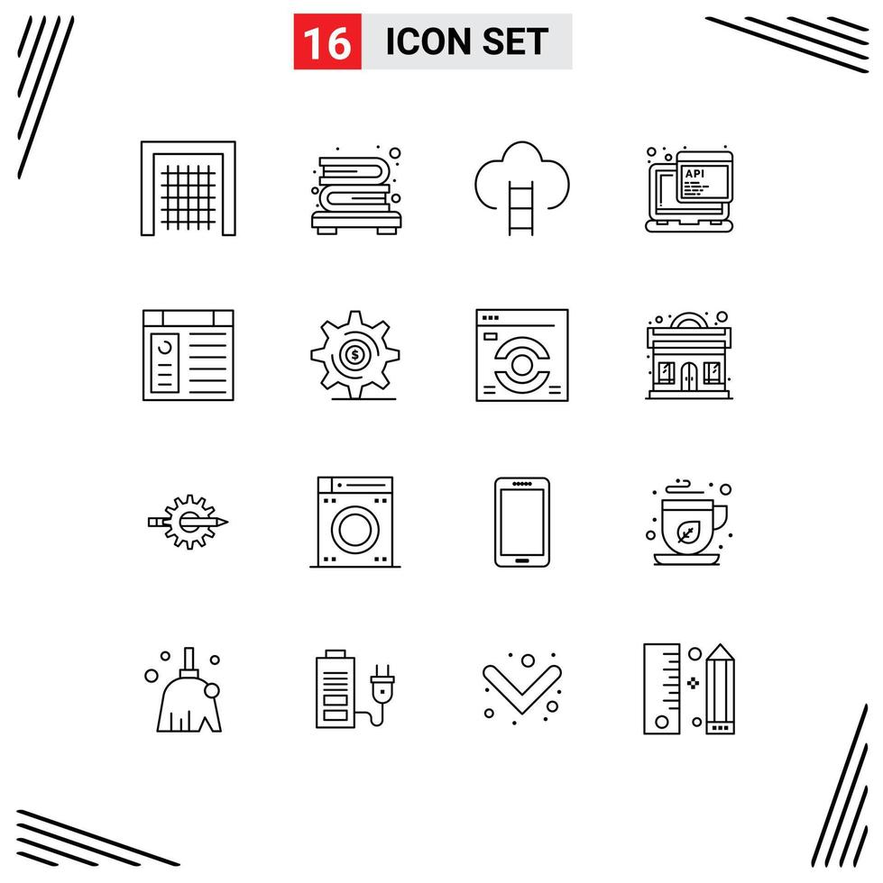 16 iconos creativos signos y símbolos modernos de insignias de programación informática script api elementos de diseño vectorial editables vector