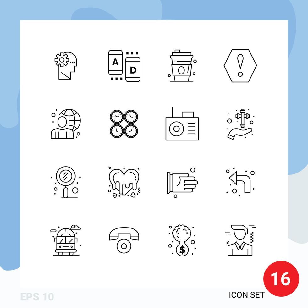 Pictogram Set of 16 Simple Outlines of globe user alcohol warning error Editable Vector Design Elements
