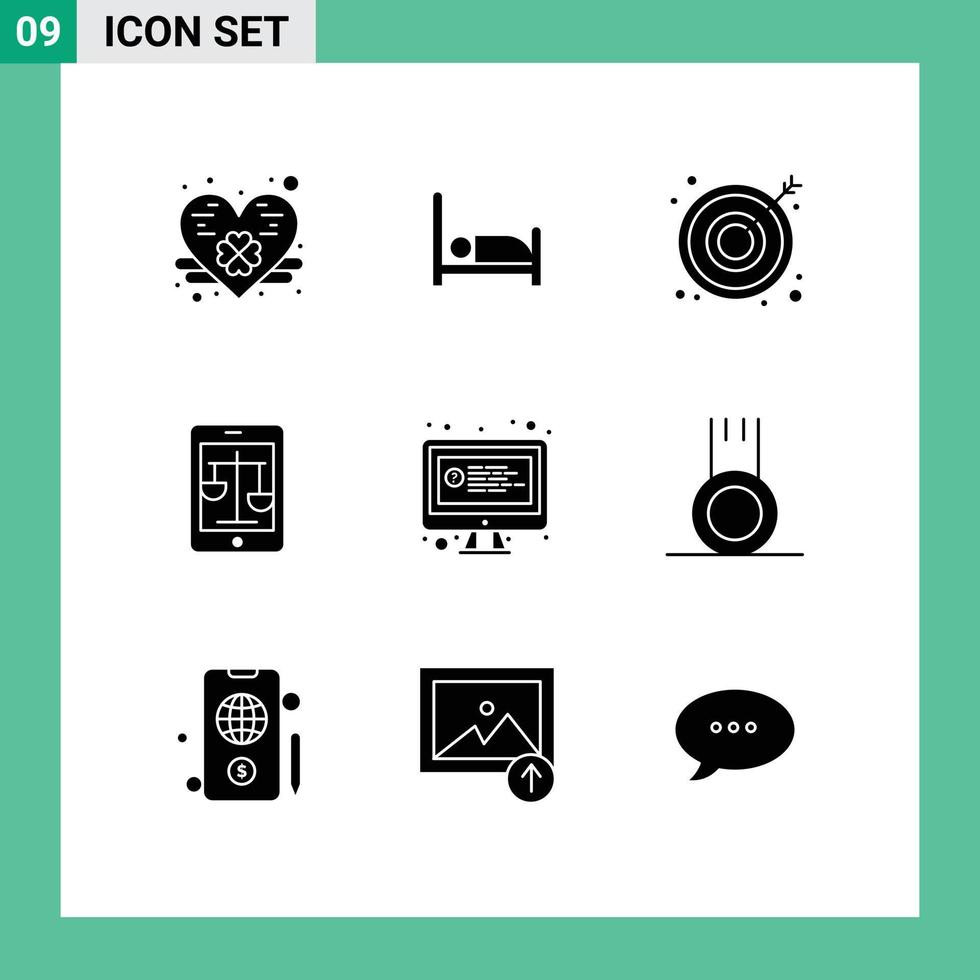 Group of 9 Modern Solid Glyphs Set for chat online target computer legal Editable Vector Design Elements